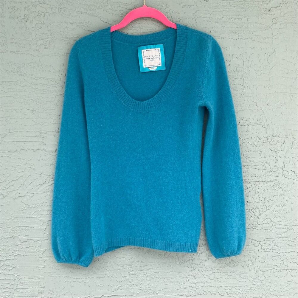 Old Navy Cashmere V-Neck Pullover Sweater Teal Blue Size S Long Sleeve Casual